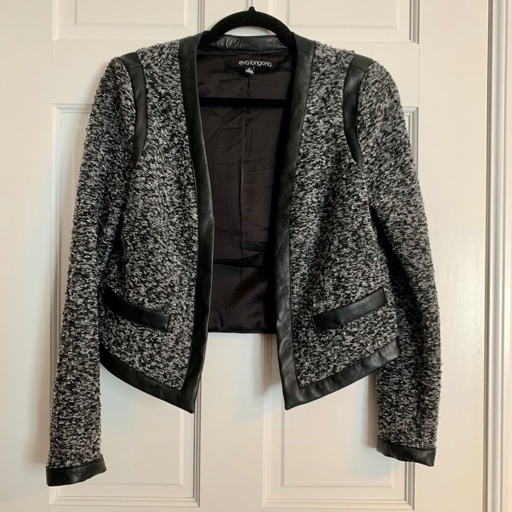 Eva Longoria Cropped Blazer with Faux Leather Trim